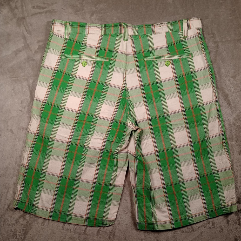 Code Plaid Shorts Mens 38 Green Madras Flat Front Cotton Summer Golf Skater - Picture 6 of 10